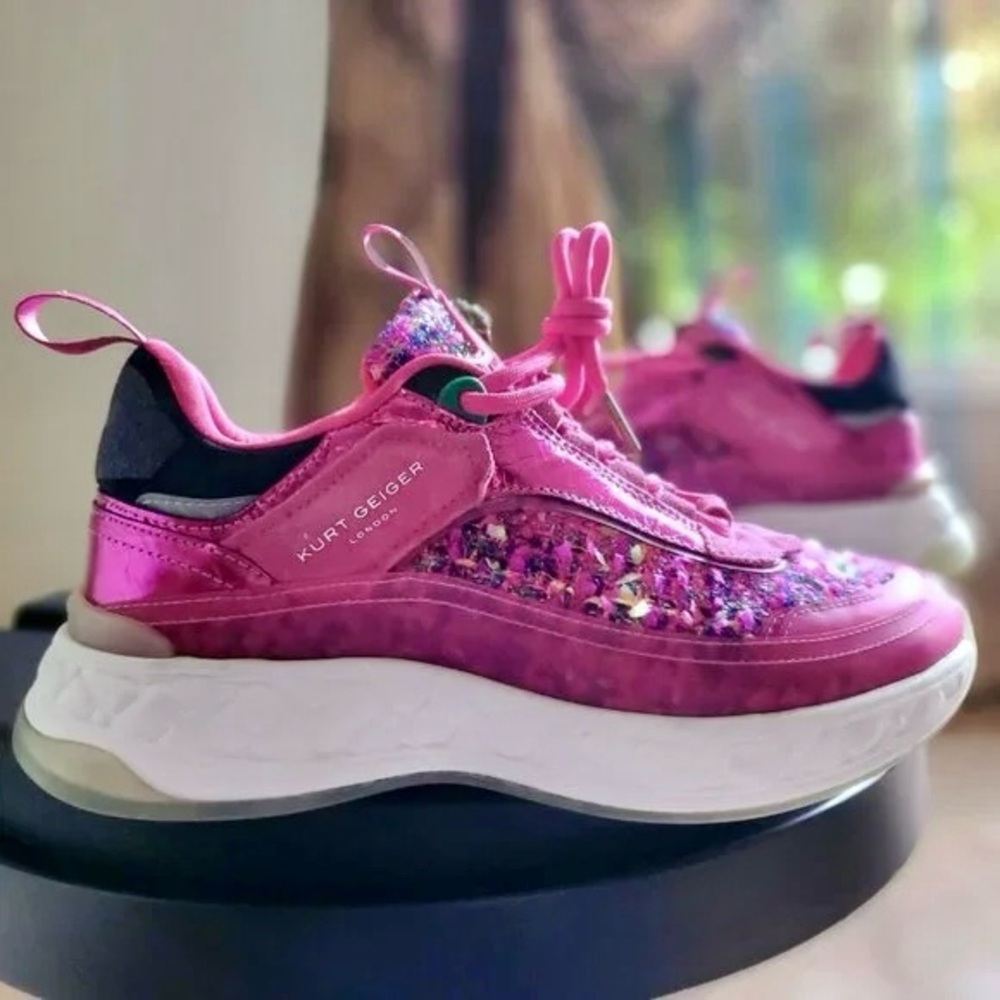 Kurt Geiger London Kensington Sneaker - Pink Suede Leather & Tweed